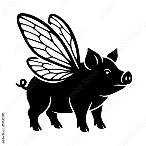 Whimsical illustration of a charming pig with delicate wings, soaring with effortless grace. This unique image embodies the spirit of fantasy and delight.