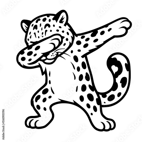 A cool snow leopard doing the dab dance. This illustration features a snow leopard in a trendy pose. vector illustration