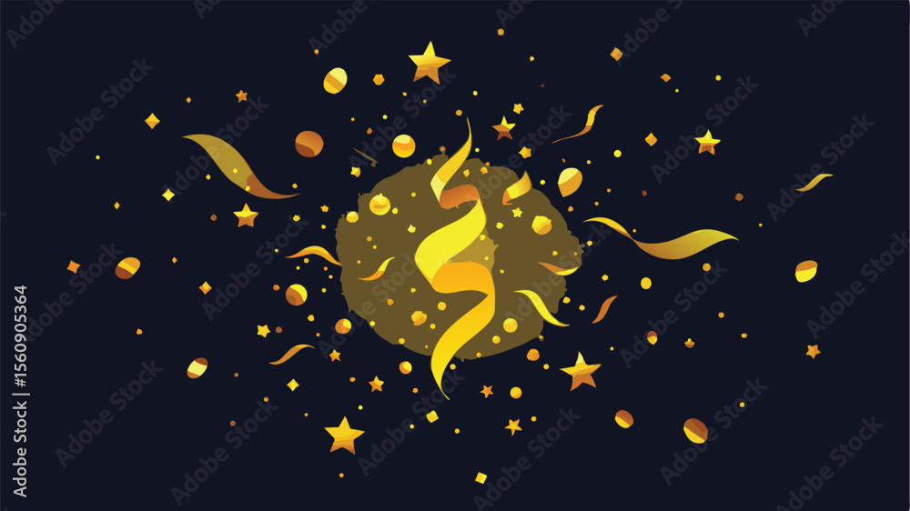 Naklejka premium Golden glittering celebration with shimmering festivities and transparent black silhouette design