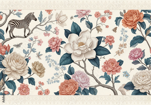 Zebra and Floral Blossom Pattern Design