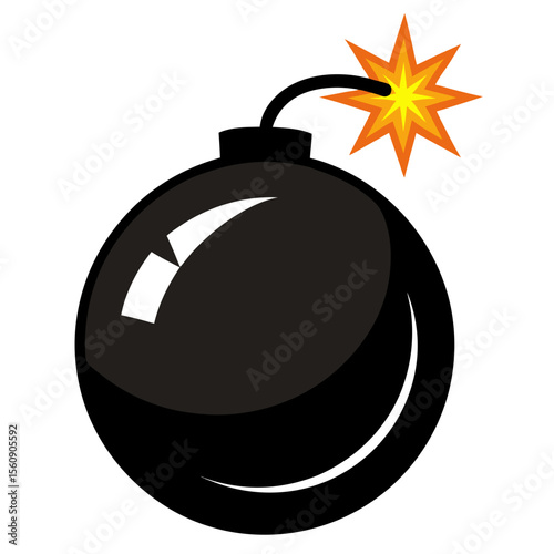 Vector image of a bomb with the fuse lit.