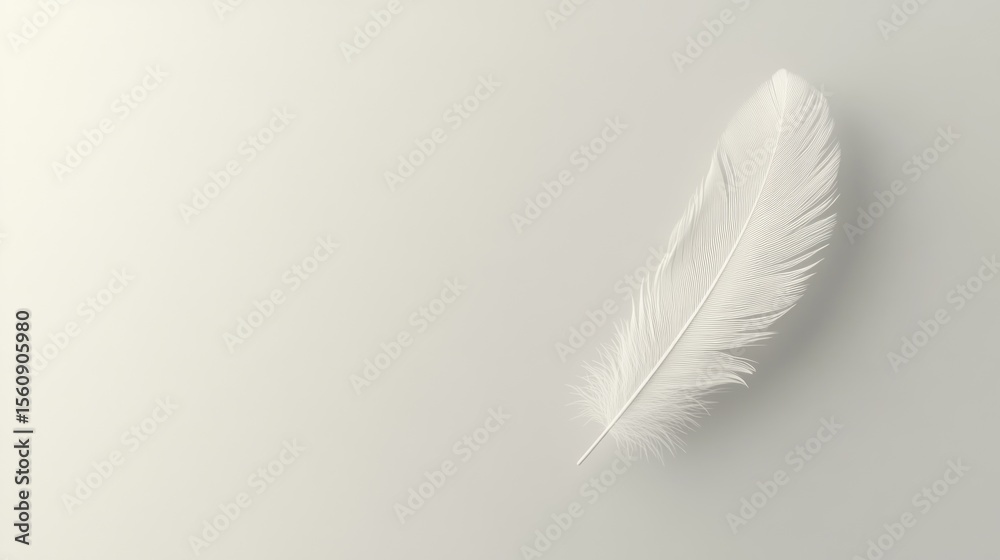Obraz premium Single white feather on plain background