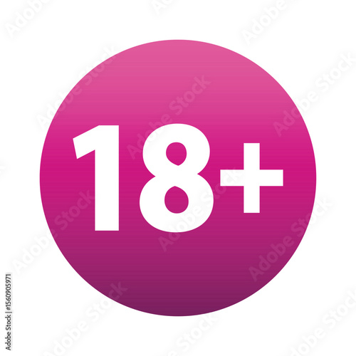 18 plus only - pink icon. Age limit under 18 years old is forbidden circle sign symbol vector illustration. Under 18 sign in on white background. Over 18 only censored. Eighteen age older forbidden.