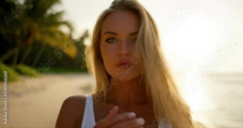woman on the beach beautful nature 