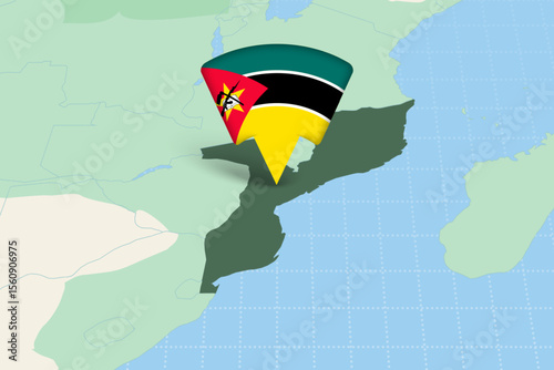 Mozambique Location Highlighted on African Map with Flag Icon.