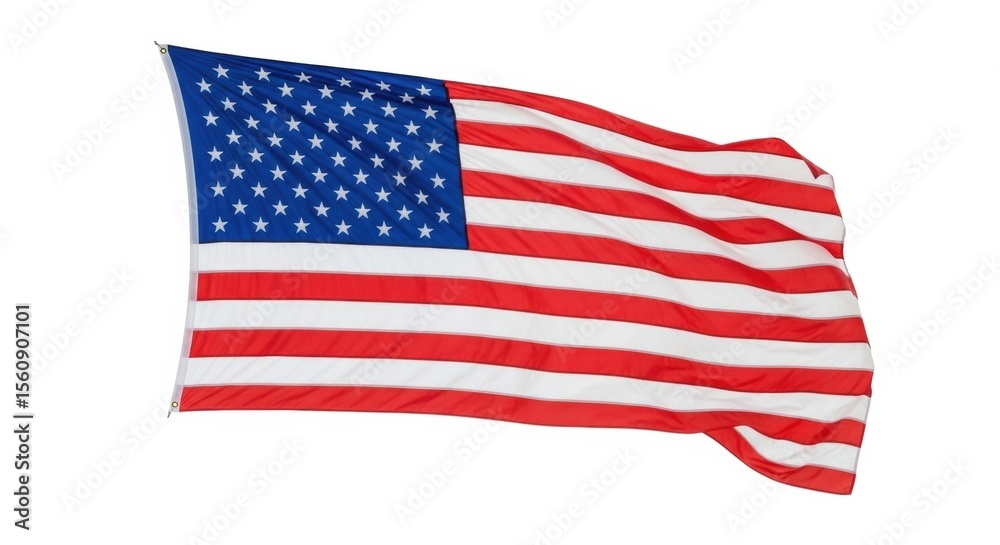 Fototapeta premium Isolated American Flag Waving Against a White Background