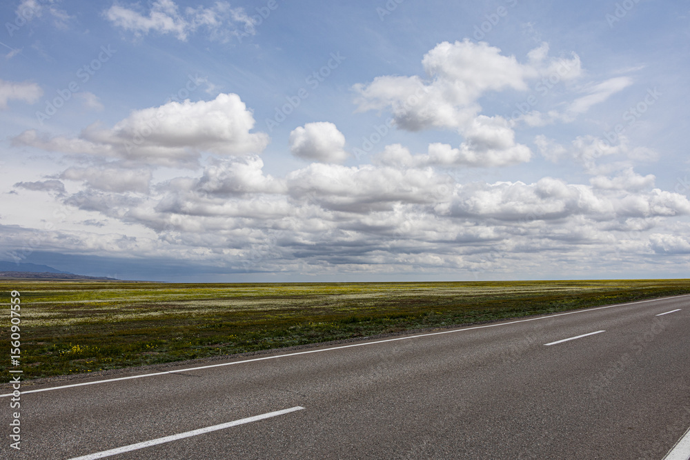 Fototapeta premium Endless spring steppe landscape in Kazakhstan