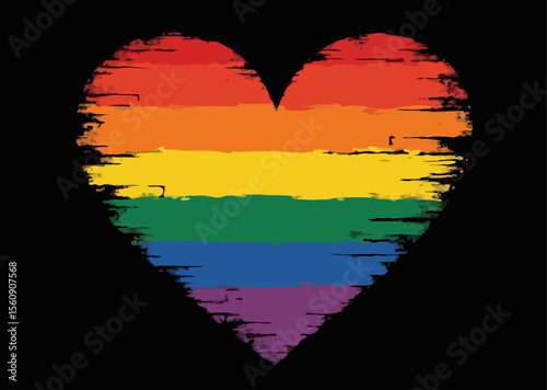 Vector design with decorative drawing of heart
from lgbt flag of torn rainbow stripe. 
Fashion t-shirt print. Pride proud parade pattern 
for textiles, fabric, clothing.