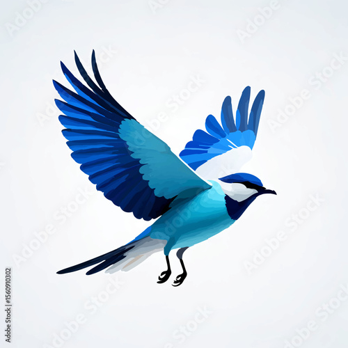 Blue Roller Bird Flies with Open Wings

