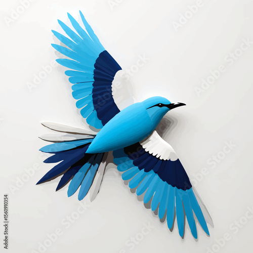 Blue Roller Bird Flies with Open Wings

