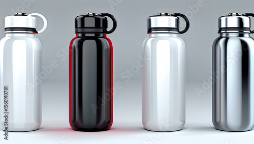 Four stylish water bottles lined up