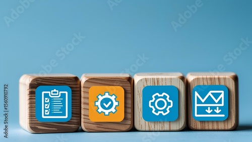 three wooden blocks arranged in a row