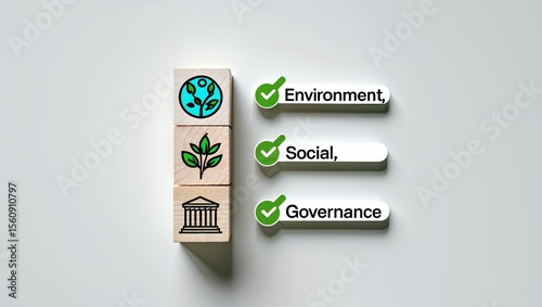 three wooden blocks stacked vertically  each with green icons