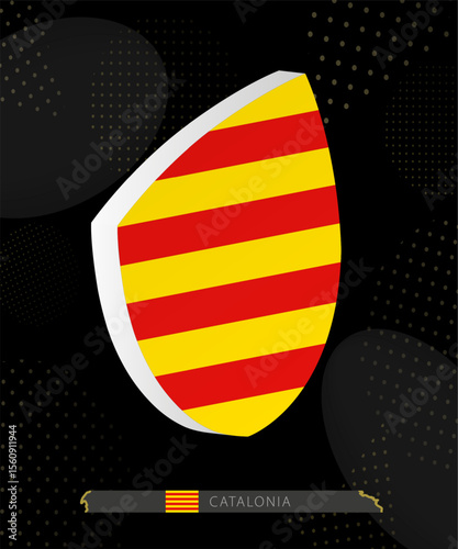 Catalonia Flag Shield icon in 3D on Dark Modern Abstract Rugby Background.