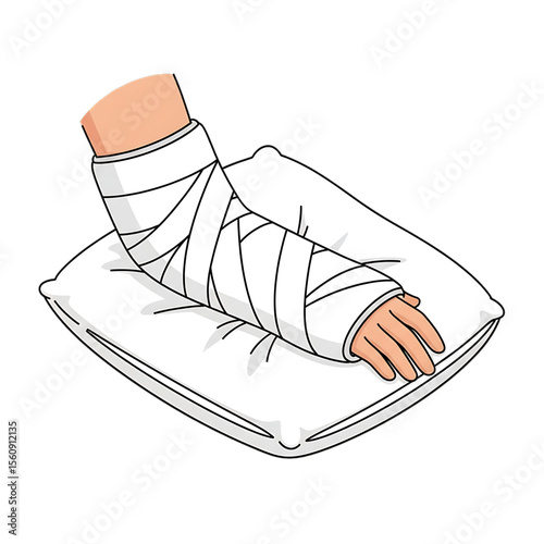 Bandaged arm resting on a pillow after surgery.
