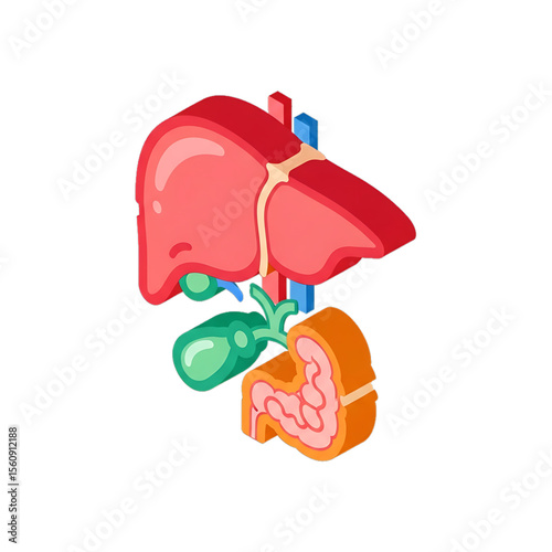Digestive system with liver and organs.