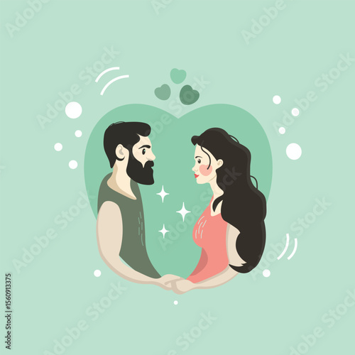 Romantic couple in love holding hands — flat vector illustration