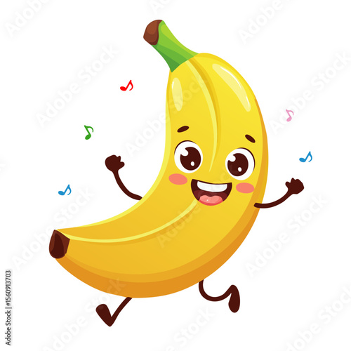楽しそうに歩くバナナのキャラクターイラスト