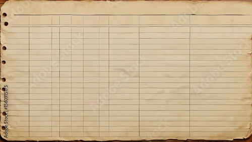 Blank vintage ledger paper with lined rows and perforated edge  