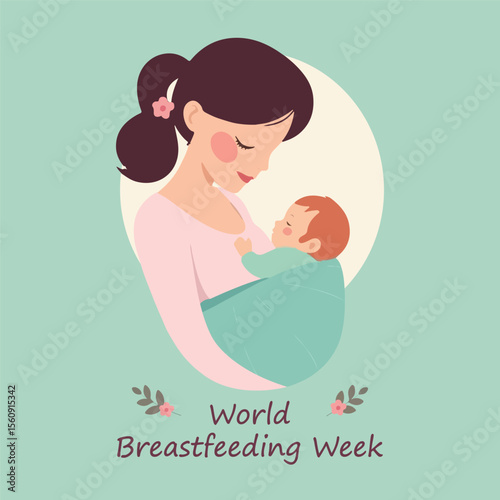 Breastfeeding Week World day mother baby, vector art illustration.
