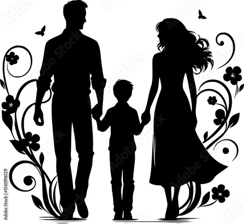 Silhouette of family holding hands together, simple and heartwarming moment