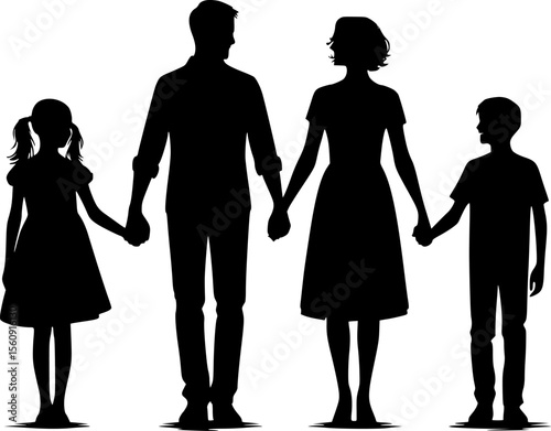 Silhouette of family holding hands together, simple and heartwarming moment