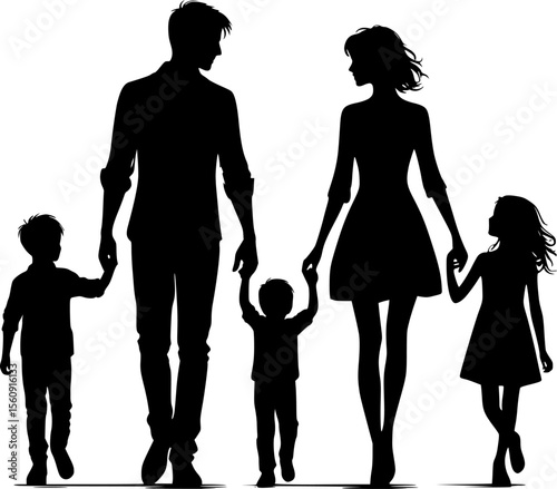 Silhouette of family holding hands together, simple and heartwarming moment