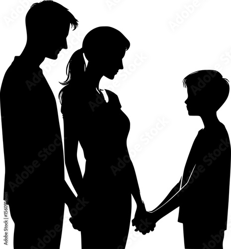 Silhouette of family holding hands together, simple and heartwarming moment