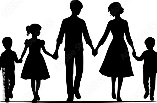 Silhouette of family holding hands together, simple and heartwarming moment