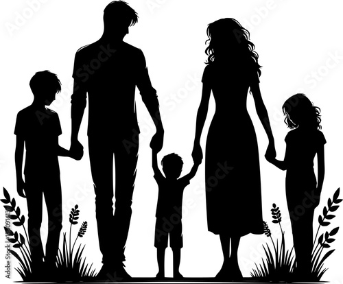 Silhouette of family holding hands together, simple and heartwarming moment