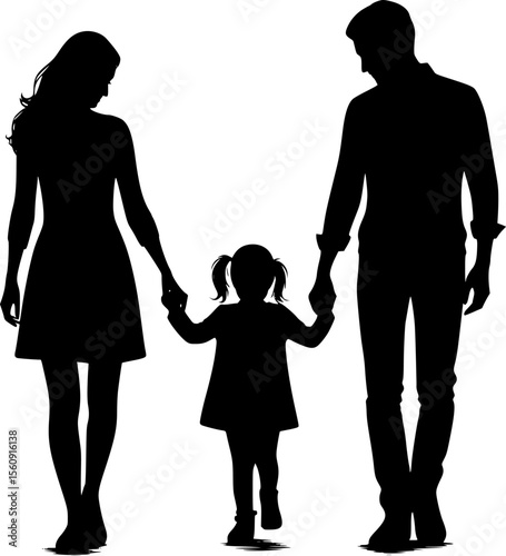 Silhouette of family holding hands together, simple and heartwarming moment