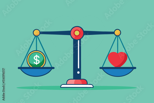 Balance scale with heart and money