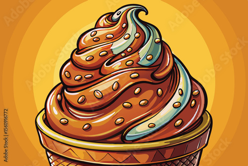 Gourmet chocolate ice cream with rich caramel swirl, combining deep cocoa flavor and velvety texture in a luxurious dessert perfect for indulgent moments