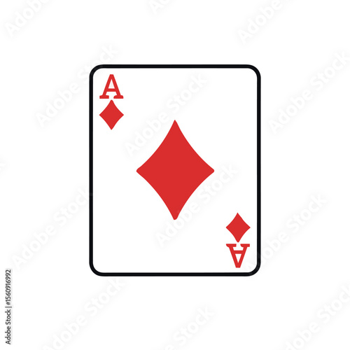 Ace of Diamonds Playing Card with Red Suit Symbol on White Background