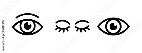 Open and Closed Human Eyes with Eyelashes in Simple Black and White Graphics