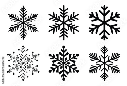 Wallpaper Mural Six unique black snowflake silhouettes isolated on white background Torontodigital.ca