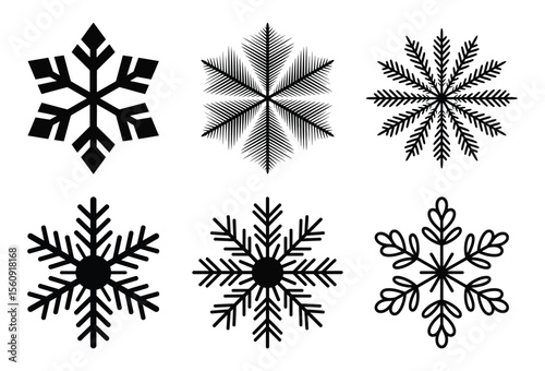Wallpaper Mural Collection of six unique snowflake silhouettes isolated on white background Torontodigital.ca