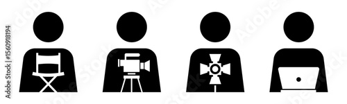 Director, Cameraman, Gaffer, Editor icon set illustration vector.	