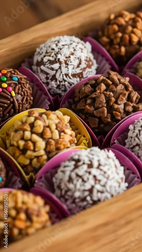 Box with a variety of sweets, brigadeiros, party sweets
