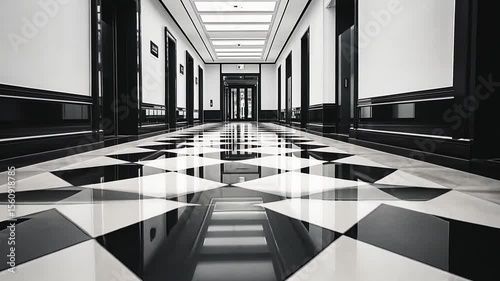 Elegant black and white hallway