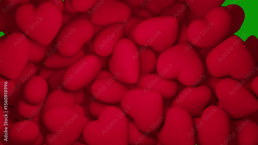 A green screen with white background and red circles on it hearts bunch of floating pile animated chromakey background illustration figure depth scene elements composition design movement