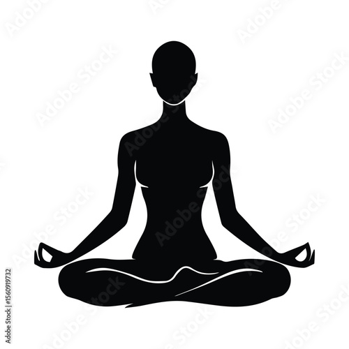 Yoga Warrior Pose Woman Silhouette Icon Vector Illustration