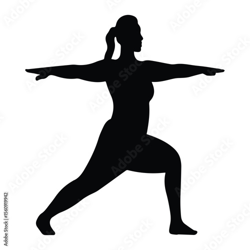 Dynamic Yoga Warrior Pose Woman Silhouette Vector Illustration