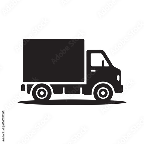 Delivery Truck Icon – Black Silhouette Freight Van with Headlights and 'Delivery' Label