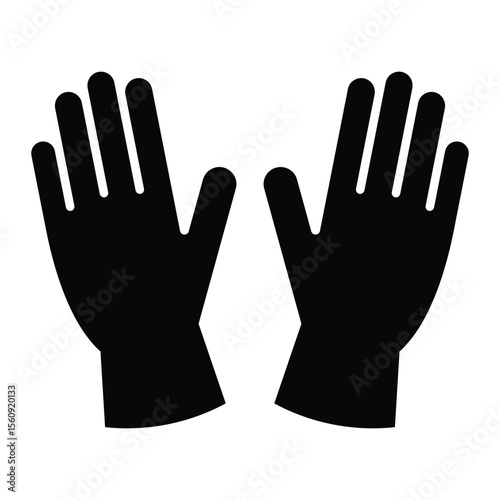 Protective gloves icon. Black safety glove silhouette for work, cleaning, medical, industrial, or chemical protection. Vector illustration, isolated.