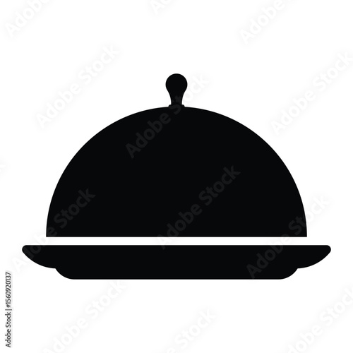 Serving cloche tray icon. Restaurant food platter silhouette for catering, gourmet service, menu, or chef presentation. Vector illustration, isolated.