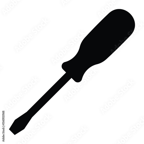 Flathead screwdriver silhouette icon. Manual hand tool for repair, construction, hardware or mechanical work. Vector illustration, isolated.
