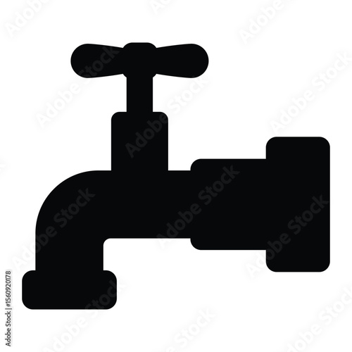 Water faucet tap silhouette vector icon. Plumbing pipe valve, bathroom or kitchen fixture for liquid flow control, black isolated illustration.