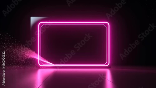 Futuristic neon frame glowing with pink light and particles