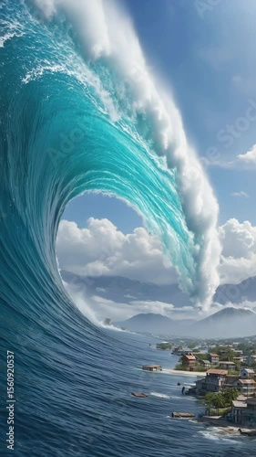 Tsunami Over Coastal City — Giant Wave Before Disaster

